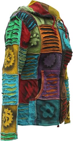 Shopoholic Fashion Slashed Patchwork Pixie Hippie Hoodie Jacket for Women, Lightweight Zip Up Sweater Cardigan in Saudi Arabia