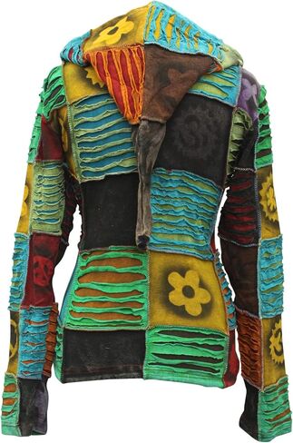 Shopoholic Fashion Slashed Patchwork Pixie Hippie Hoodie Jacket for Women, Lightweight Zip Up Sweater Cardigan in Saudi Arabia