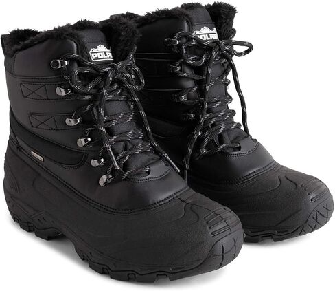 POLAR Mens Waterproof Outsole Deep Tread Fully Faux Fur Lined Winter Durable Snow Boots - Black Lace Up in Saudi Arabia