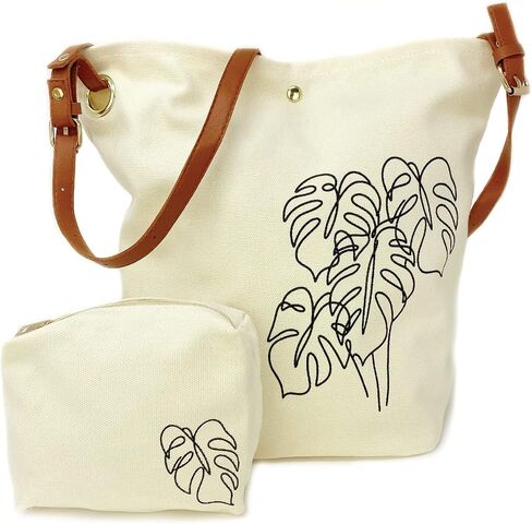 Monstera Canvas Crossbody Tote Bag & Zipper Pouch, Shoulder Tote Bag, Plant Lover Gifts For Women in Saudi Arabia
