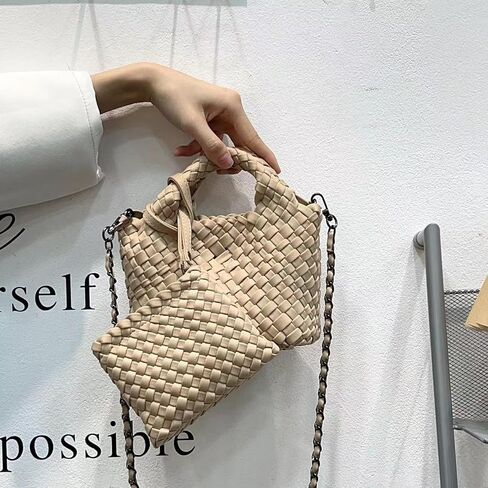 Women Handbags and Purses All-match Woven Composite Bag Travel Pouch Phone Bag Small Tote Shoulder Bag Chain Crossbody Bag in Kuwait