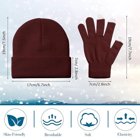 Kenning 56 Pcs Winter Beanies and Gloves Combo Kit Include 28 Pairs Touchscreen Knitted Pack Cold Unisex Set for Warm Cozy Gift Men Women, Black, Coffee, Full Red, about 6.7 x 7.9 inches in Saudi Arabia