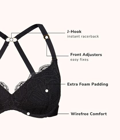 حمالة صدر لاسلكية من الدانتيل من لايفلي للنساء | حمالة صدر بتغطية متوسطة بدون سلك داخلي | تفاصيل دانتيل صدفي in Kuwait