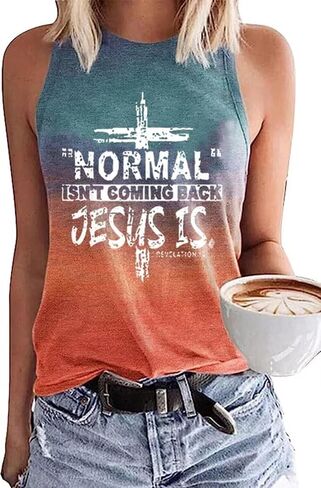 Normal Isn't Coming Back Jesus is Revelation 14 Tank Top Women Faith Jesus Cross Tank Christian Letter Print Tee Tops in Kuwait