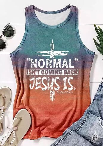 Normal Isn't Coming Back Jesus is Revelation 14 Tank Top Women Faith Jesus Cross Tank Christian Letter Print Tee Tops in Kuwait