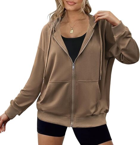 Zeagoo Women's Lightweight Hoodies Full Zip Up Oversized Sweatshirts with Pockets Long Sleeve Thin Casual Hooded Jackets in Kuwait
