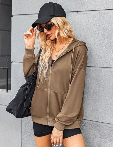 Zeagoo Women's Lightweight Hoodies Full Zip Up Oversized Sweatshirts with Pockets Long Sleeve Thin Casual Hooded Jackets in Kuwait