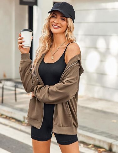 Zeagoo Women's Lightweight Hoodies Full Zip Up Oversized Sweatshirts with Pockets Long Sleeve Thin Casual Hooded Jackets in Kuwait