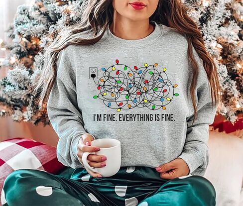 QIANRUO أنا بخير كل شيء على ما يرام البلوز المرأة مضحك إلكتروني طباعة عيد الميلاد تي شيرت أضواء عيد الميلاد الجرافيك البلوز القمم in Kuwait