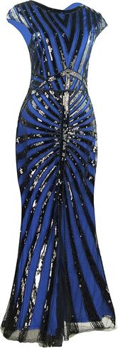 فستان سهرة رسمي للنساء من غاتسبي من العشرينيات من القرن الماضي بترتر حورية البحر مع زي إكسسوارات من العشرينيات in Kuwait