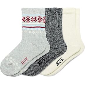 HUE Women's Crew Length Boot Socks, 3 Pair Pack