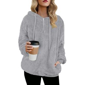 TBONTB Hoodies for Women Fuzzy Oversized Sweatshirt Zip Up Fleece Pullover Fluffy Sherpa with Pockets