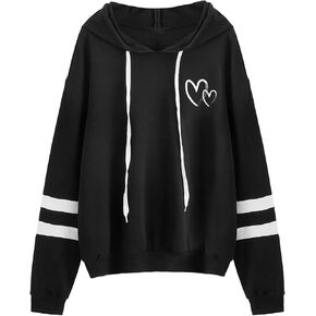 SweatyRocks Women's Planet Print Varsity Striped Drawstring Pullover Sweatshirt Hoodies Tops in Saudi Arabia