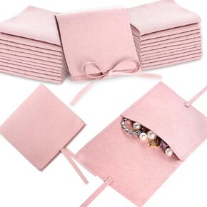 Heliltd Jewelry Pouch 12pcs Jewelry Packaging Bag Microfiber Jewelry Bags 8 * 8cm Jewelry Bags Envelope Style with Strings Jewelry Pouches Bulk for Bracelet Necklace Packaging(Pink)