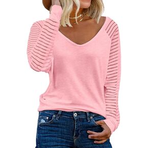 MIHOLL Women’s Long Sleeve Tops Striped Casual Loose Blouses T Shirts