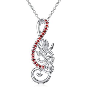 TOUPOP Music Note Necklace 925 Sterling Silver Cubic Zirconia Birth Flower Necklaces Birthday Jewelry Music Gifts for Women Girls Mom Student