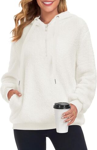 TBONTB Hoodies for Women Fuzzy Oversized Sweatshirt Zip Up Fleece Pullover Fluffy Sherpa with Pockets in Kuwait