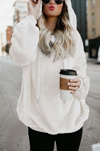 TBONTB Hoodies for Women Fuzzy Oversized Sweatshirt Zip Up Fleece Pullover Fluffy Sherpa with Pockets in Kuwait