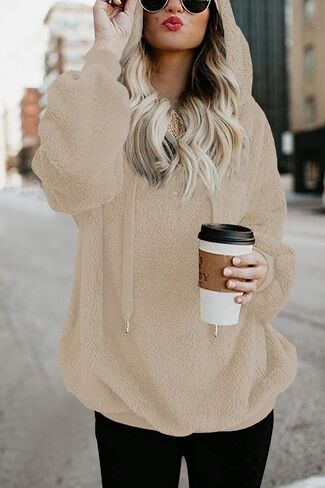 TBONTB Hoodies for Women Fuzzy Oversized Sweatshirt Zip Up Fleece Pullover Fluffy Sherpa with Pockets in Saudi Arabia