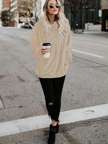 TBONTB Hoodies for Women Fuzzy Oversized Sweatshirt Zip Up Fleece Pullover Fluffy Sherpa with Pockets in Saudi Arabia