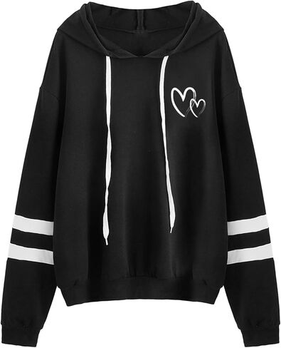 SweatyRocks Women's Planet Print Varsity Striped Drawstring Pullover Sweatshirt Hoodies Tops in Saudi Arabia