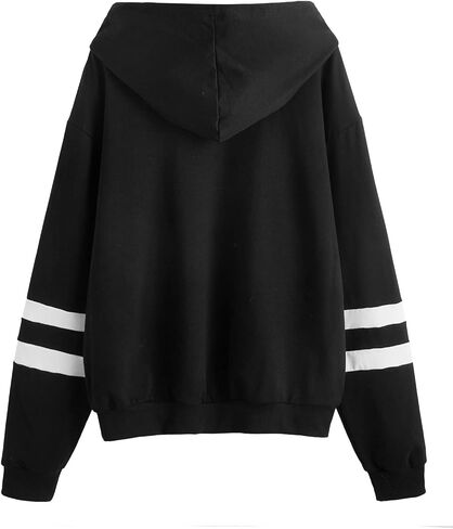 SweatyRocks Women's Planet Print Varsity Striped Drawstring Pullover Sweatshirt Hoodies Tops in Saudi Arabia