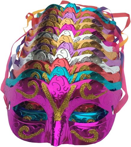 Arlai Pack of 12, Gold shining plated party mask wedding props masquerade mardi gras mask in Saudi Arabia