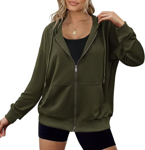 Zeagoo Women's Lightweight Hoodies Full Zip Up Oversized Sweatshirts with Pockets Long Sleeve Thin Casual Hooded Jackets in Kuwait