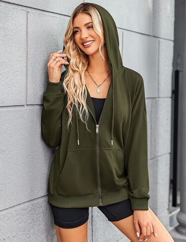 Zeagoo Women's Lightweight Hoodies Full Zip Up Oversized Sweatshirts with Pockets Long Sleeve Thin Casual Hooded Jackets in Kuwait