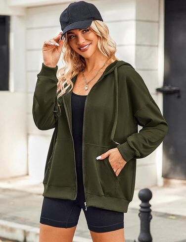 Zeagoo Women's Lightweight Hoodies Full Zip Up Oversized Sweatshirts with Pockets Long Sleeve Thin Casual Hooded Jackets in Kuwait
