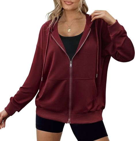 Zeagoo Women's Lightweight Hoodies Full Zip Up Oversized Sweatshirts with Pockets Long Sleeve Thin Casual Hooded Jackets in Kuwait