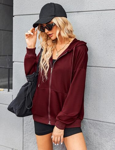 Zeagoo Women's Lightweight Hoodies Full Zip Up Oversized Sweatshirts with Pockets Long Sleeve Thin Casual Hooded Jackets in Kuwait