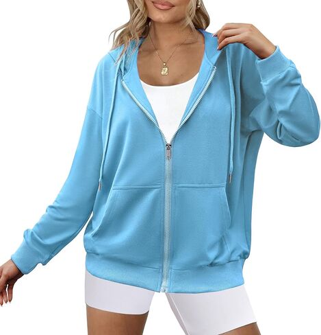 Zeagoo Women's Lightweight Hoodies Full Zip Up Oversized Sweatshirts with Pockets Long Sleeve Thin Casual Hooded Jackets in Saudi Arabia