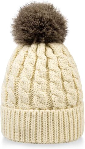 Simplicity Womens Winter Beanies Hand Knit Faux Fur Pompoms Beanie Hats in Saudi Arabia