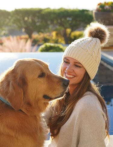 Simplicity Womens Winter Beanies Hand Knit Faux Fur Pompoms Beanie Hats in Saudi Arabia