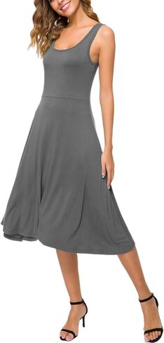 Urban CoCo Women's U-Neck Sleeveless Flared Midi Dress Summer Swing T-Shirt Dresses in Saudi Arabia