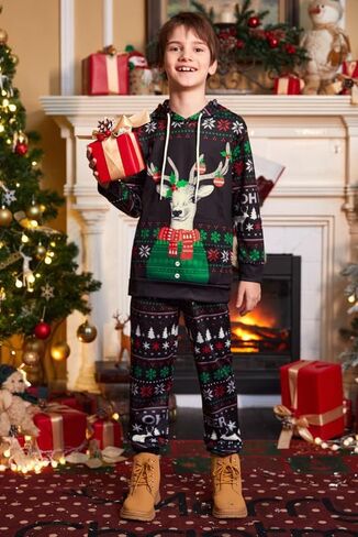 BesserBay Boys Funny Ugly Christmas 2 Piece Set with Graphic Sweatshirt and Pants 4-14 Years in Kuwait