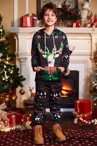 BesserBay Boys Funny Ugly Christmas 2 Piece Set with Graphic Sweatshirt and Pants 4-14 Years in Kuwait