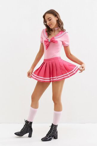 Mobbunny Women Peach Bodysuit Skirt Set With Socks Romper Onesie Button Crotch Daily Halloween Clubwear in Saudi Arabia