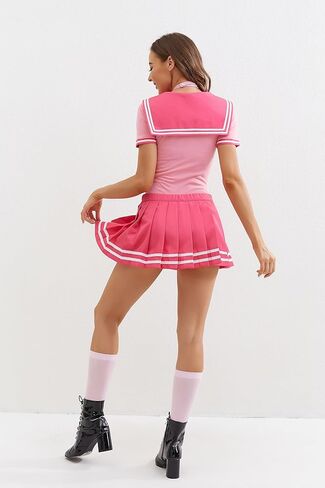 Mobbunny Women Peach Bodysuit Skirt Set With Socks Romper Onesie Button Crotch Daily Halloween Clubwear in Saudi Arabia