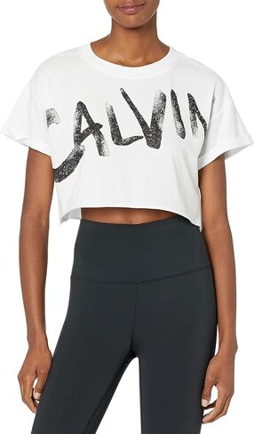 Calvin Klein Performance Women's Brush Calvin Logo-Short Sleeve Rolled Cuff Crop Tee in Saudi Arabia