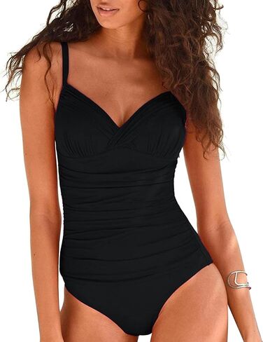 Hilor Women's One Piece Swimsuits Front Twist Swimwear V Neck Shirred Bathing Suit Monokini Tummy Control in Kuwait