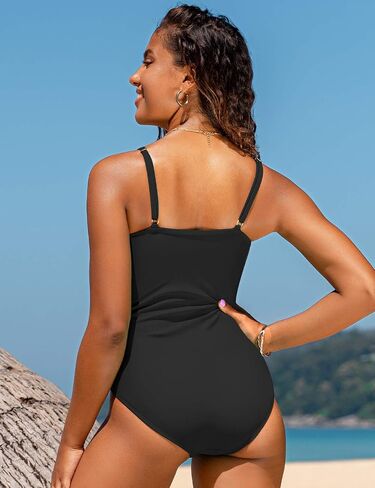 Hilor Women's One Piece Swimsuits Front Twist Swimwear V Neck Shirred Bathing Suit Monokini Tummy Control in Kuwait