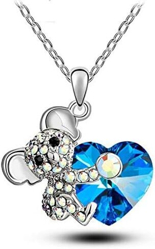 الأزرق الحب الأحجار الكريمة الدب كوالا كريستال الحيوان قلادة للنساء الفتيات مجوهرات الهدايا, الزنك, كريستال in Kuwait