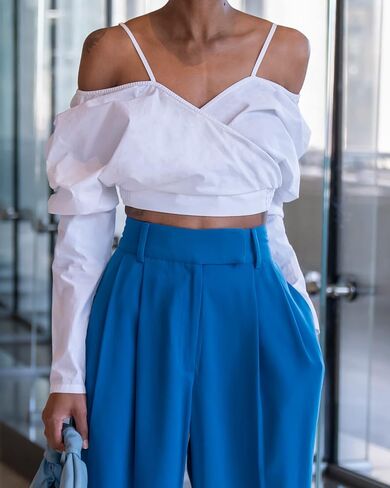 The Drop Women's White Off Shoulder Draped Crop Top by @signedblake in Saudi Arabia