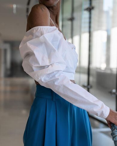 The Drop Women's White Off Shoulder Draped Crop Top by @signedblake in Saudi Arabia