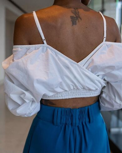 The Drop Women's White Off Shoulder Draped Crop Top by @signedblake in Saudi Arabia