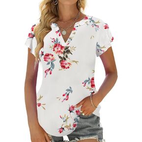 Leafsay 2023 Womens Summer Tops V Neck Ruffle Short Sleeve Tshirts Tunic Casual Tops Blouses for Women in Kuwait