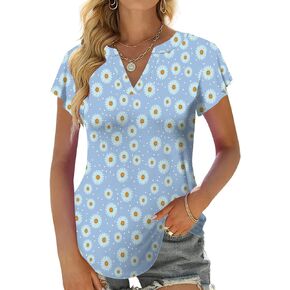 Leafsay 2023 Womens Summer Tops V Neck Ruffle Short Sleeve Tshirts Tunic Casual Tops Blouses for Women