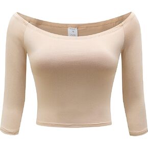 OThread & Co. Women's Off Shoulder 3/4 Sleeve Crop Top Comfy Basic Stretch Layer Shirt